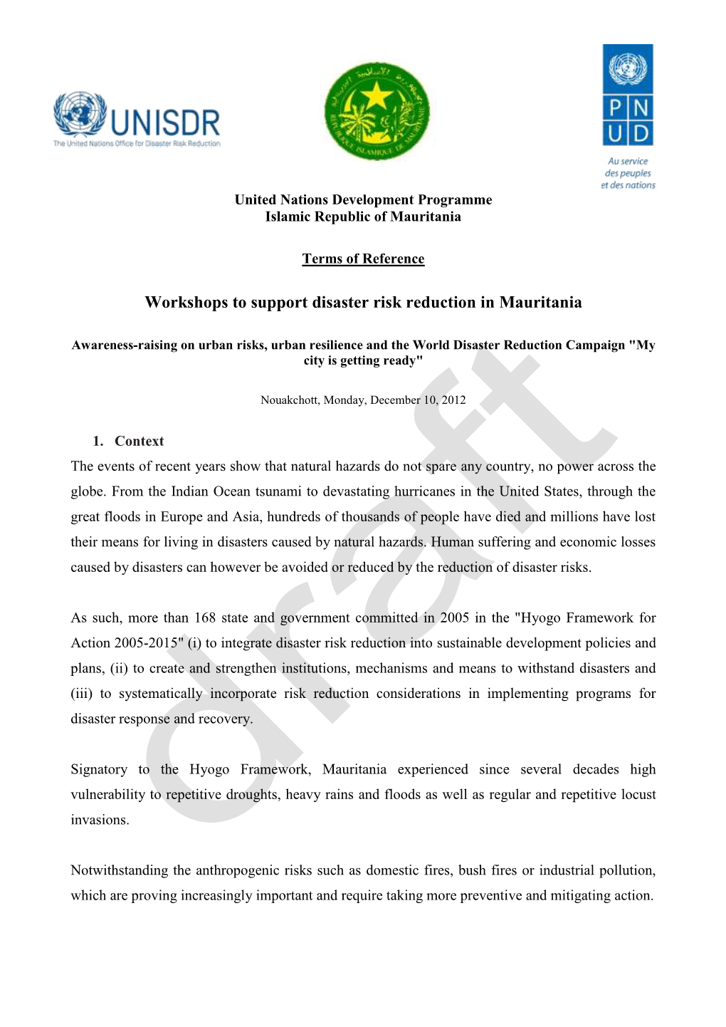 Workshops to Support Disaster Risk Reduction in Mauritania