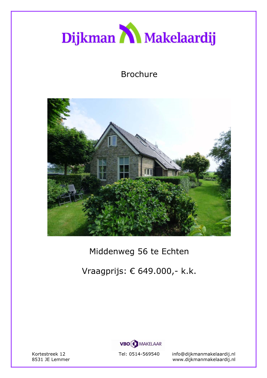 Brochure Middenweg 56 Te Echten Vraagprijs