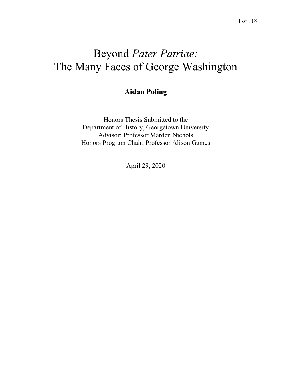 Beyond Pater Patriae: the Many Faces of George Washington