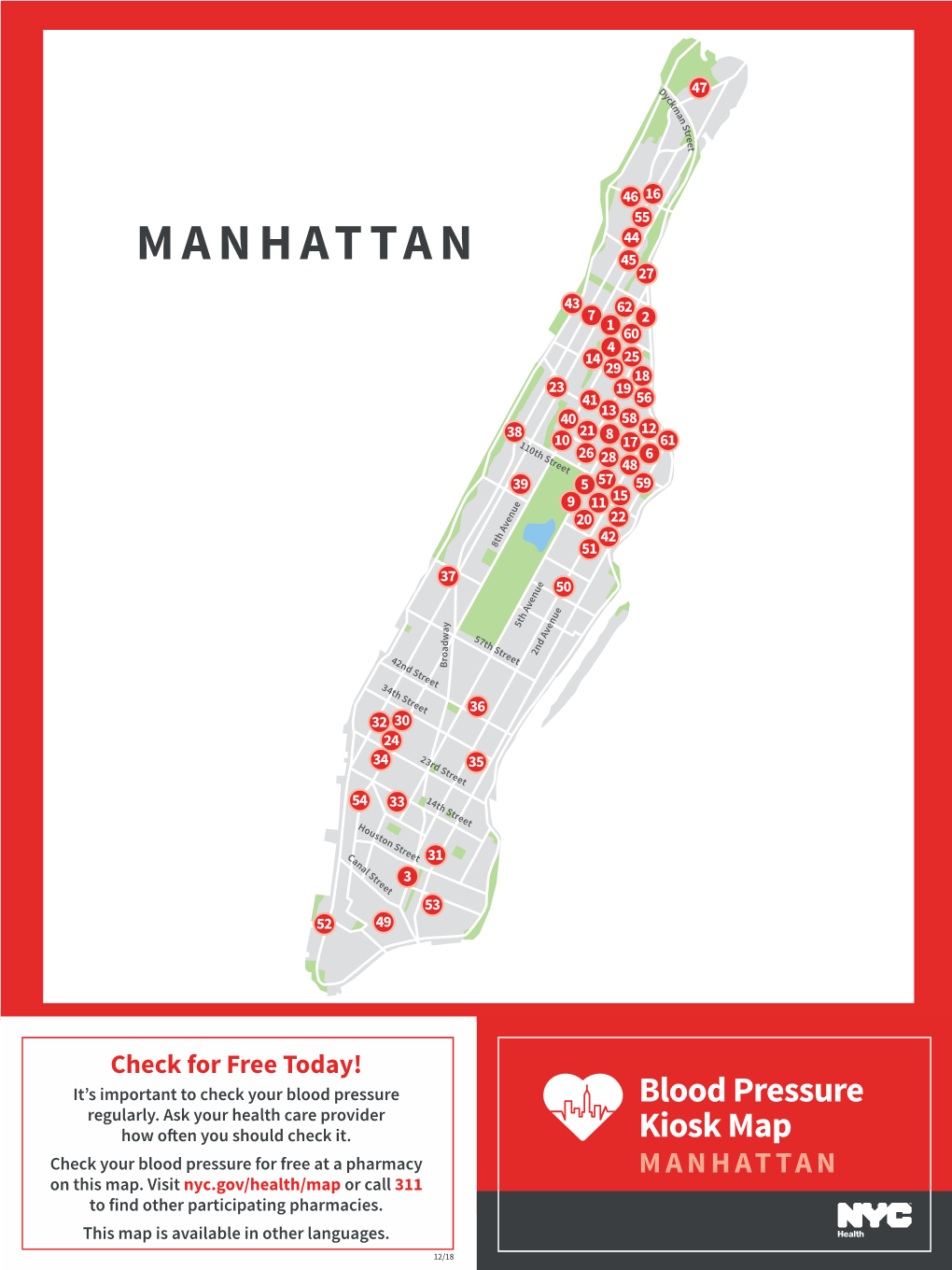 Blood Pressure Kiosk Map MANHATTAN