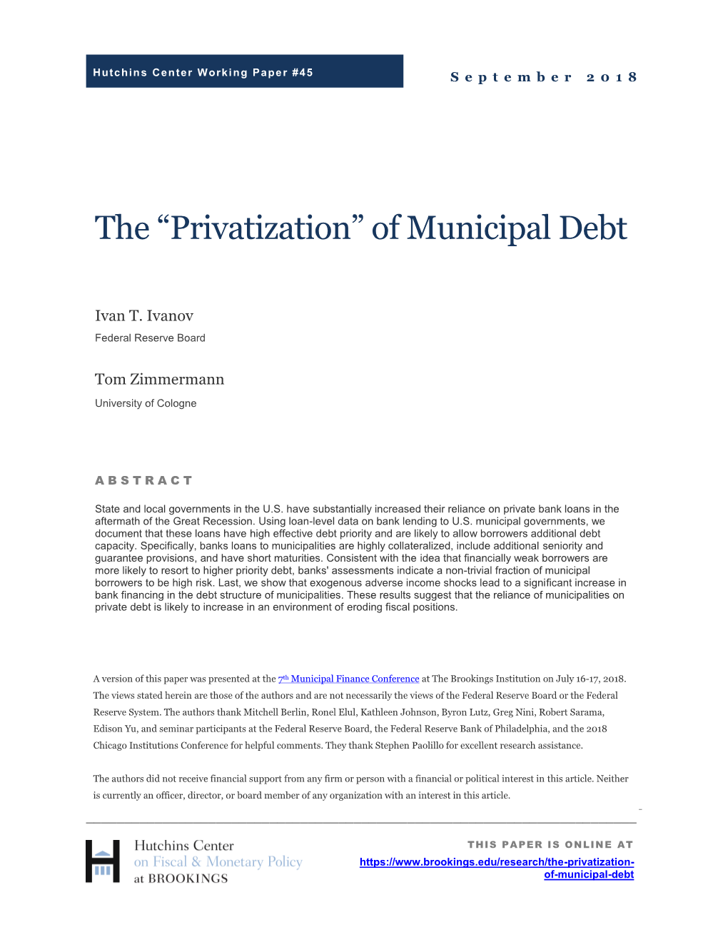 The “Privatization” of Municipal Debt