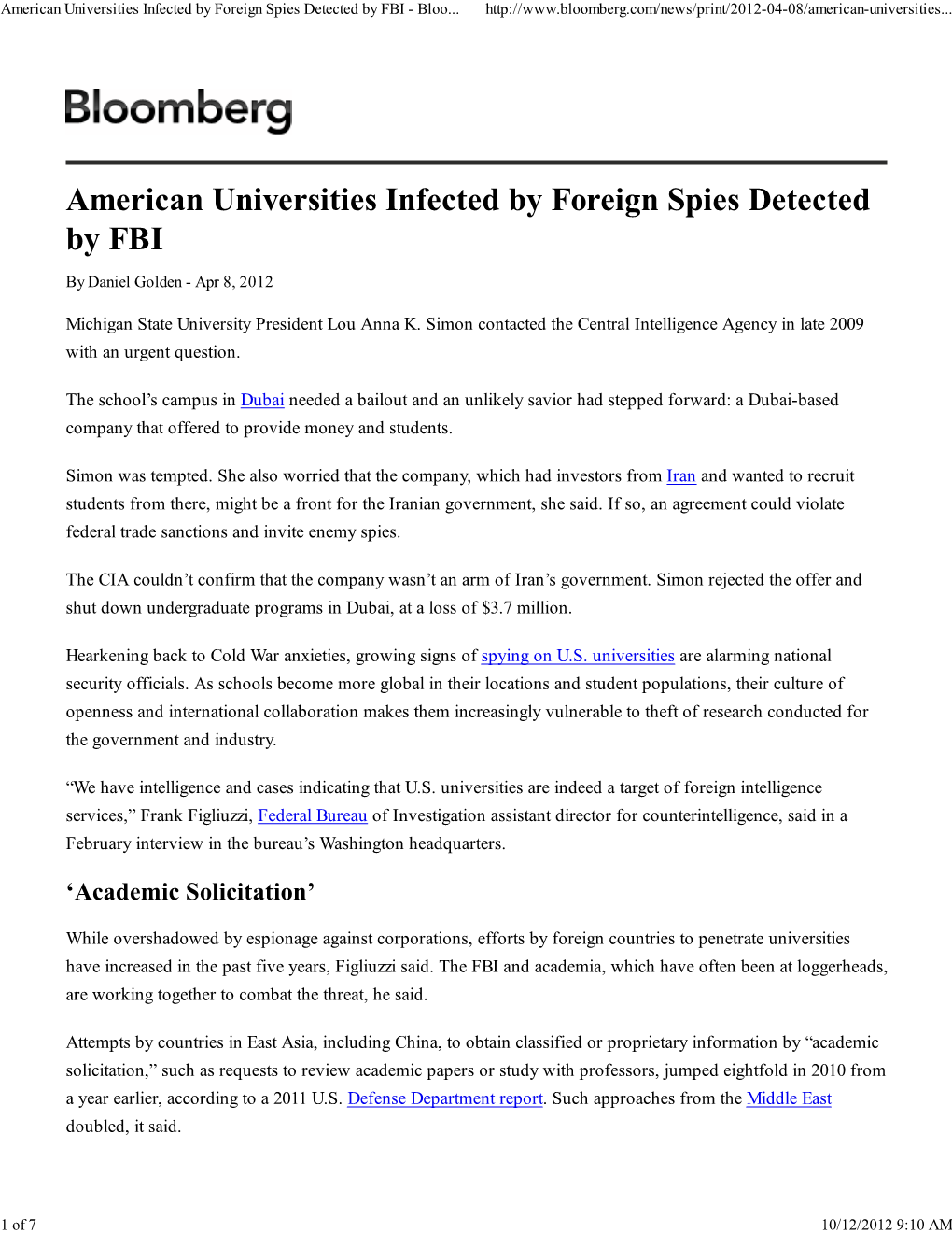 American Universities Infected by Foreign Spies Detected by FBI - Bloo