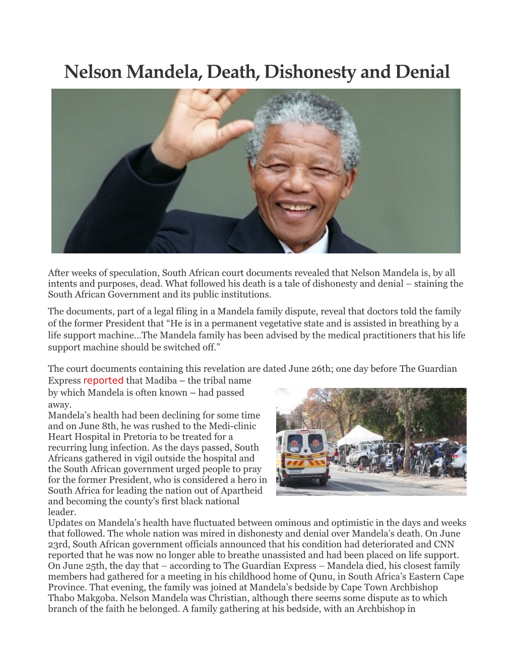 Nelson Mandela, Death, Dishonesty and Denial