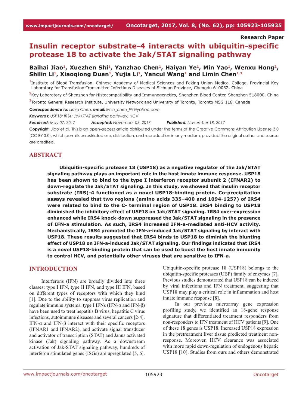 Insulin Receptor Substrate-4 Interacts with Ubiquitin-Specific Protease 18 to Activate the Jak/STAT Signaling Pathway