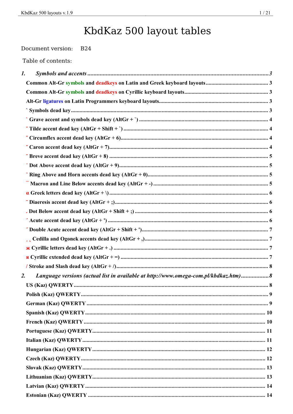 Kbdkaz 500 Layout Tables