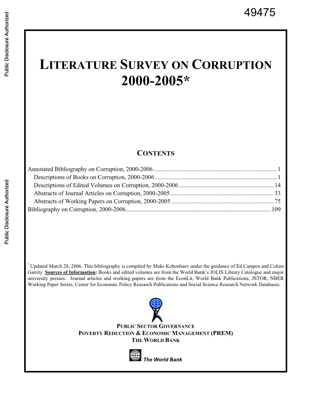 Annotated Bibliography on Corruption, 2000-2006