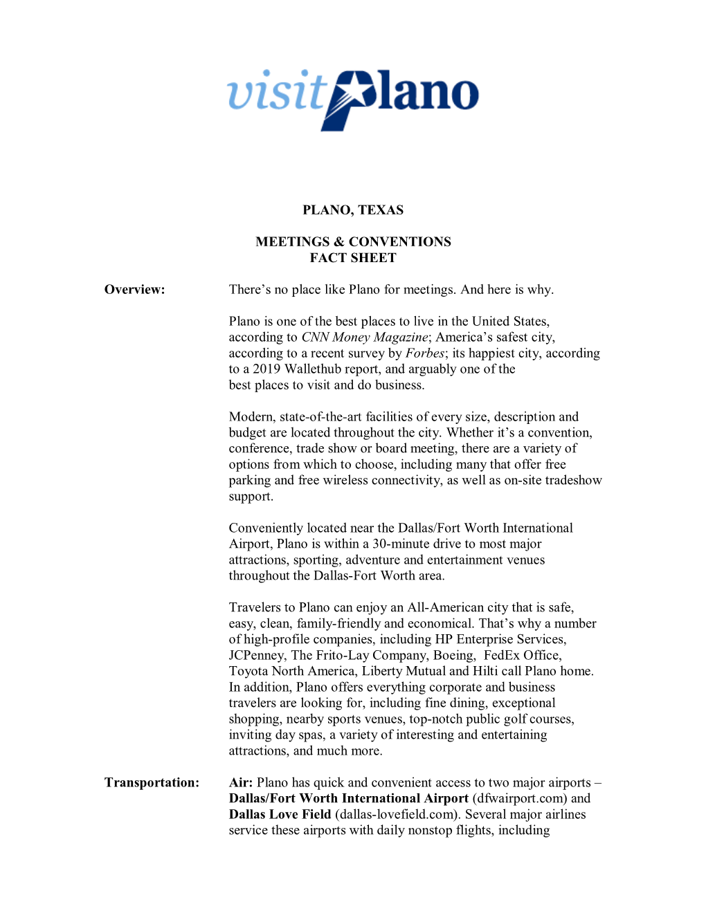 Plano Meeting Fact Sheet