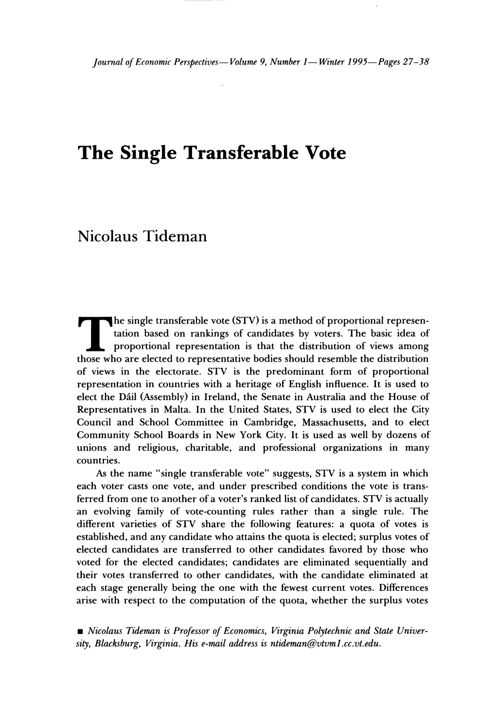 The Single Transferable Vote