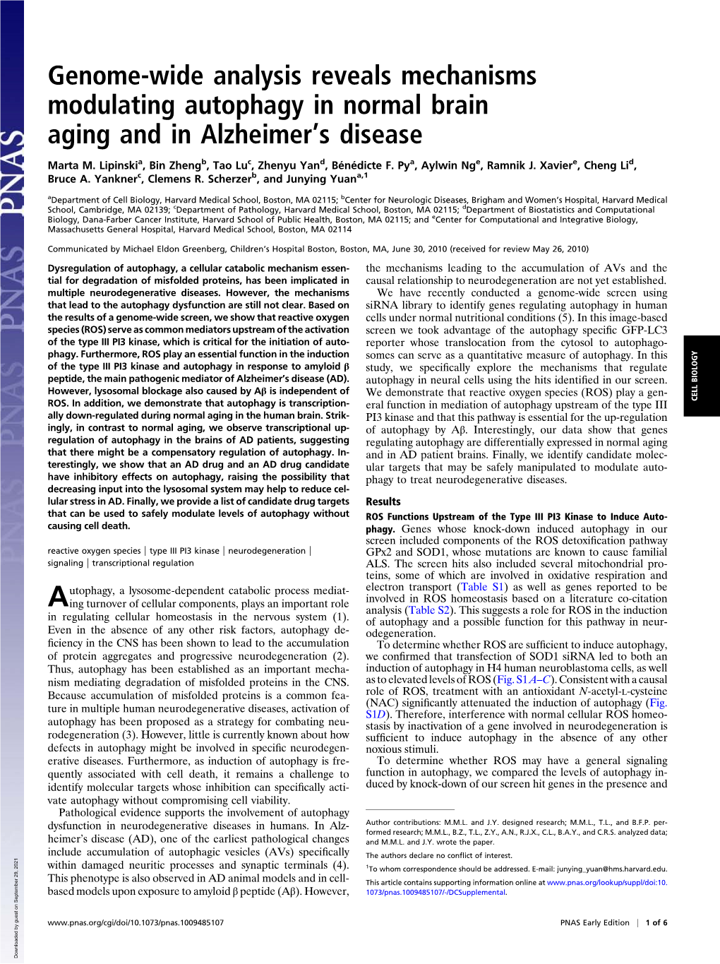 Genome-Wide Analysis Reveals Mechanisms Modulating Autophagy in Normal Brain Aging and in Alzheimerts Disease