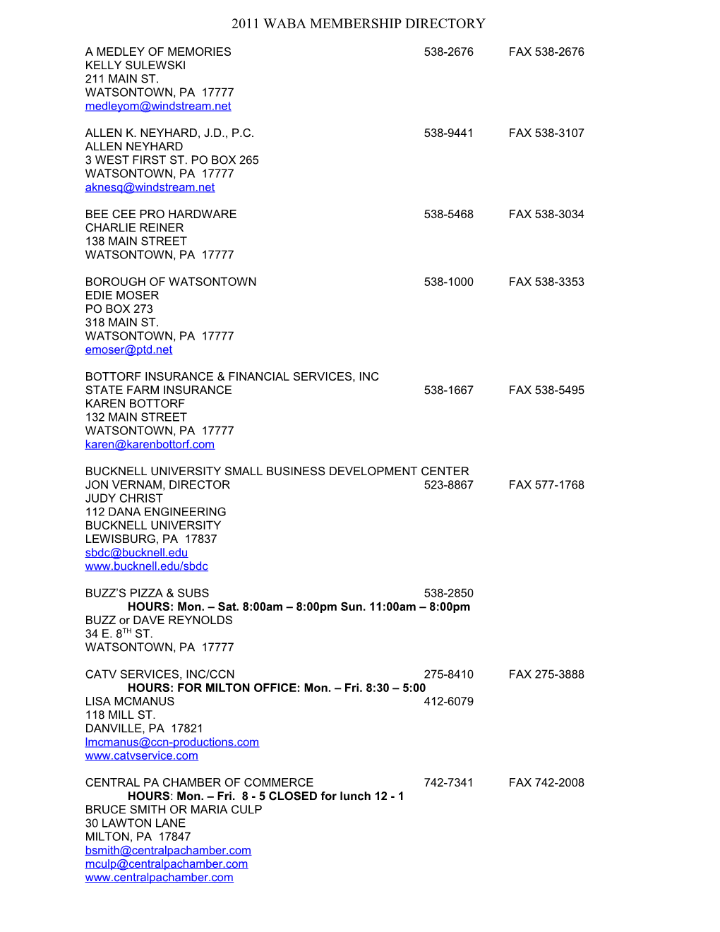 2011 Waba Membership Directory