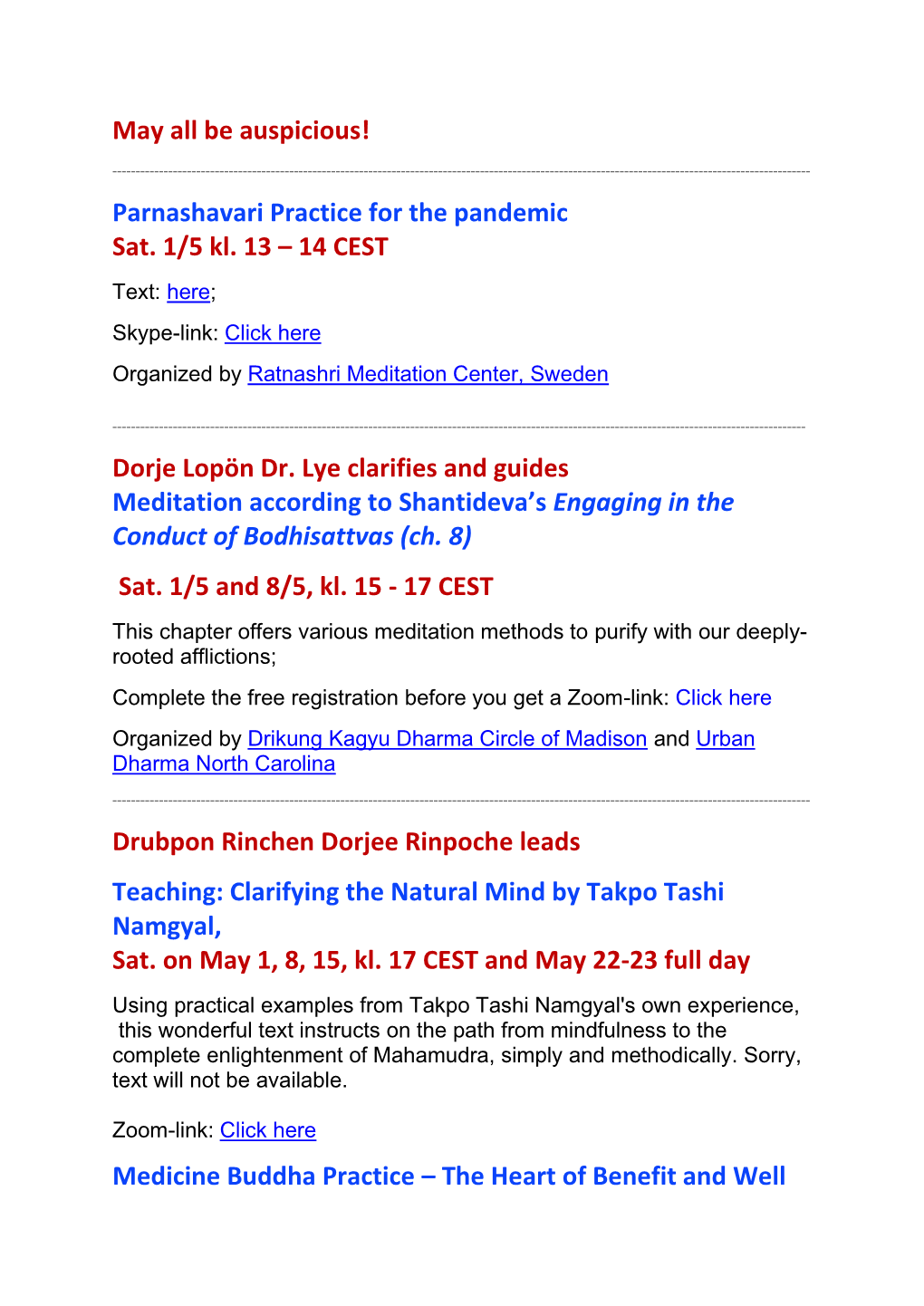 Parnashavari Practice for the Pandemic Sat. 1/5 Kl. 13 – 14 CEST