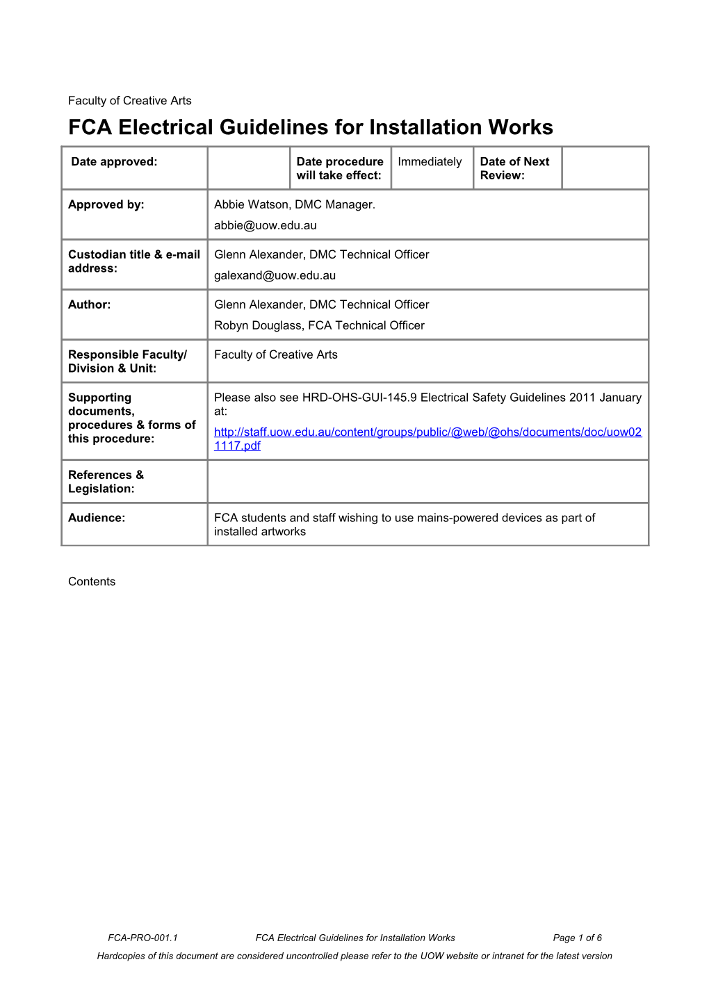 Fcaelectrical Guidelines for Installation Works