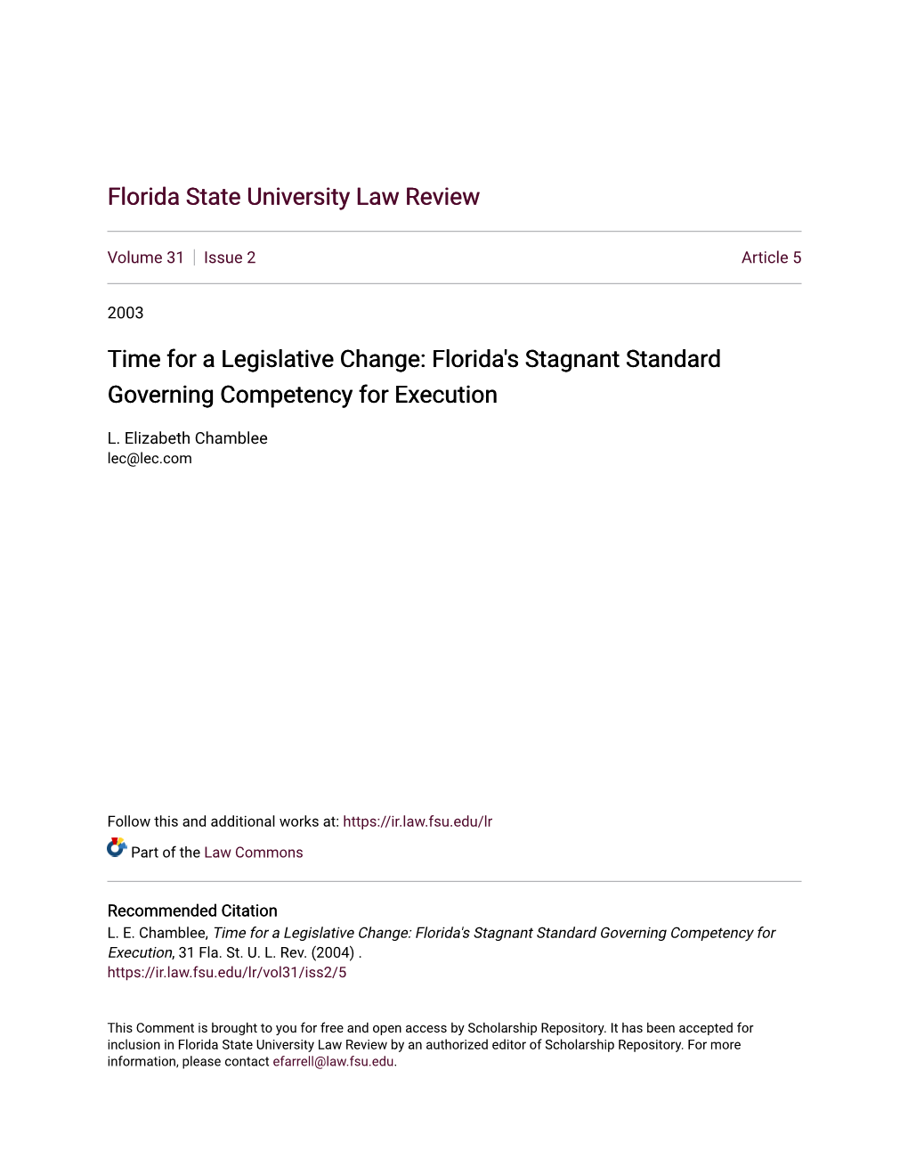 Florida's Stagnant Standard Governing Competency for Execution