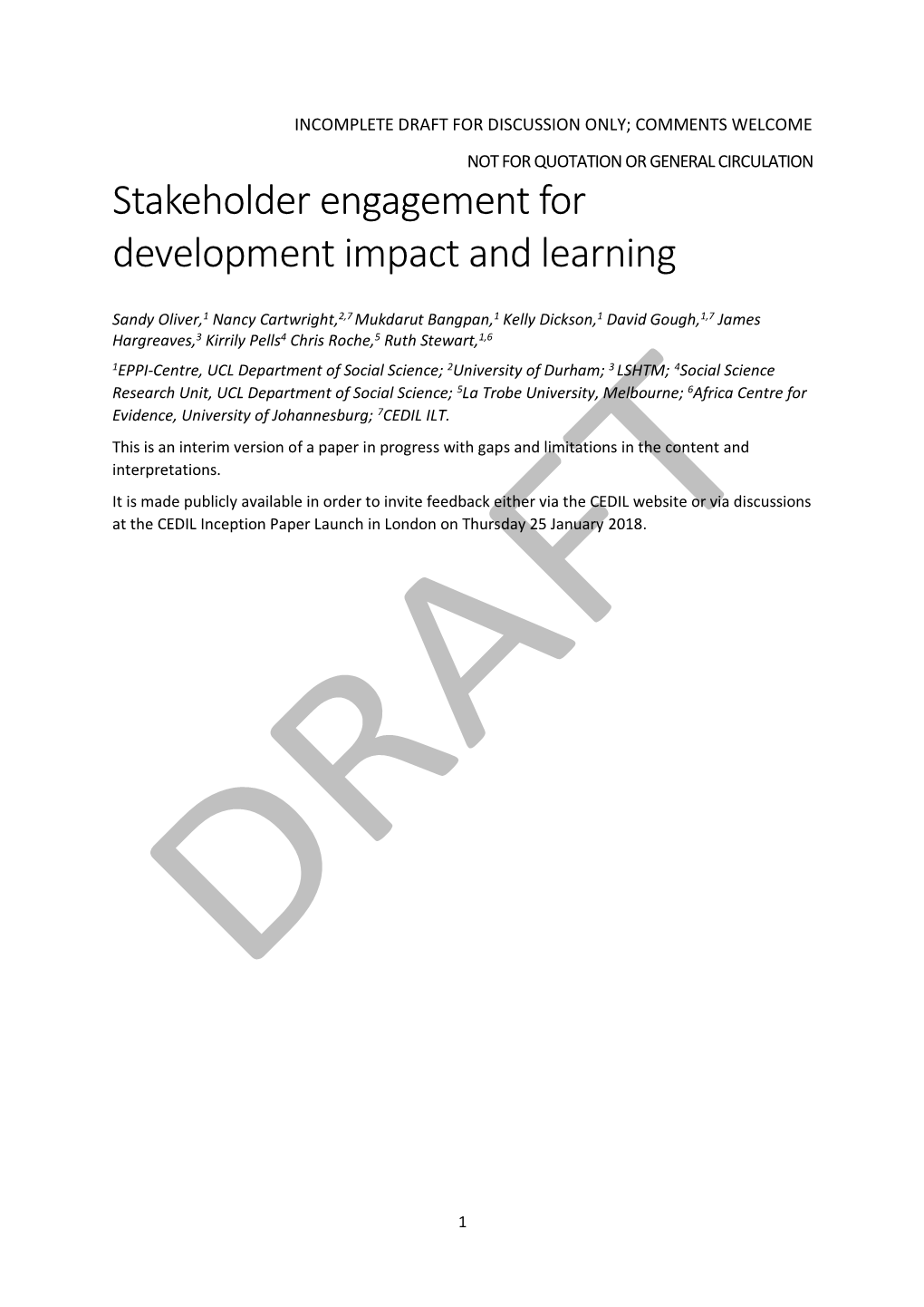 Stakeholder Engagement for Development Impact and Learning