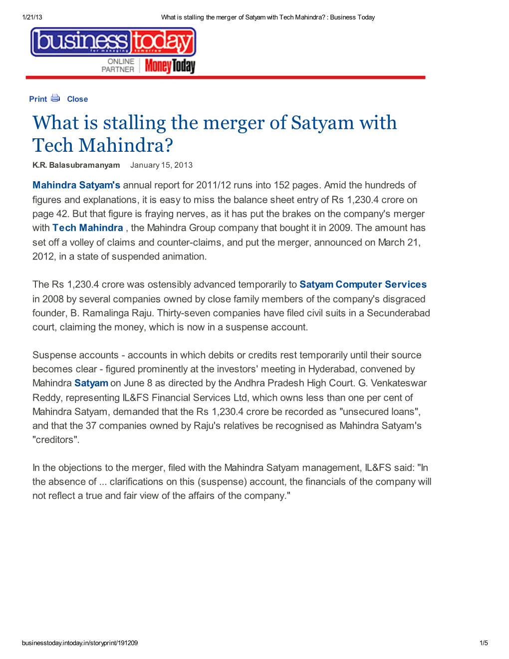 What Is Stalling the Merger of Satyam with Tech Mahindra? : Business Today