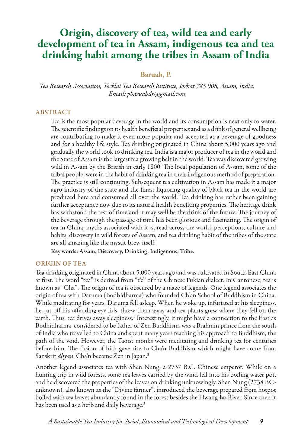 Origin, Discovery of Tea, Wild Tea and Early Development of Tea in Assam, Indigenous Tea and Tea Drinking Habit Among the Tribes in Assam of India