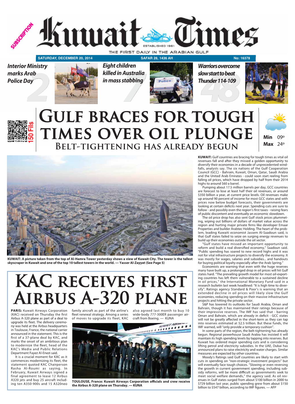 Gulf Braces for Tough Times Over Oil Plunge Min 09º KAC Receives First