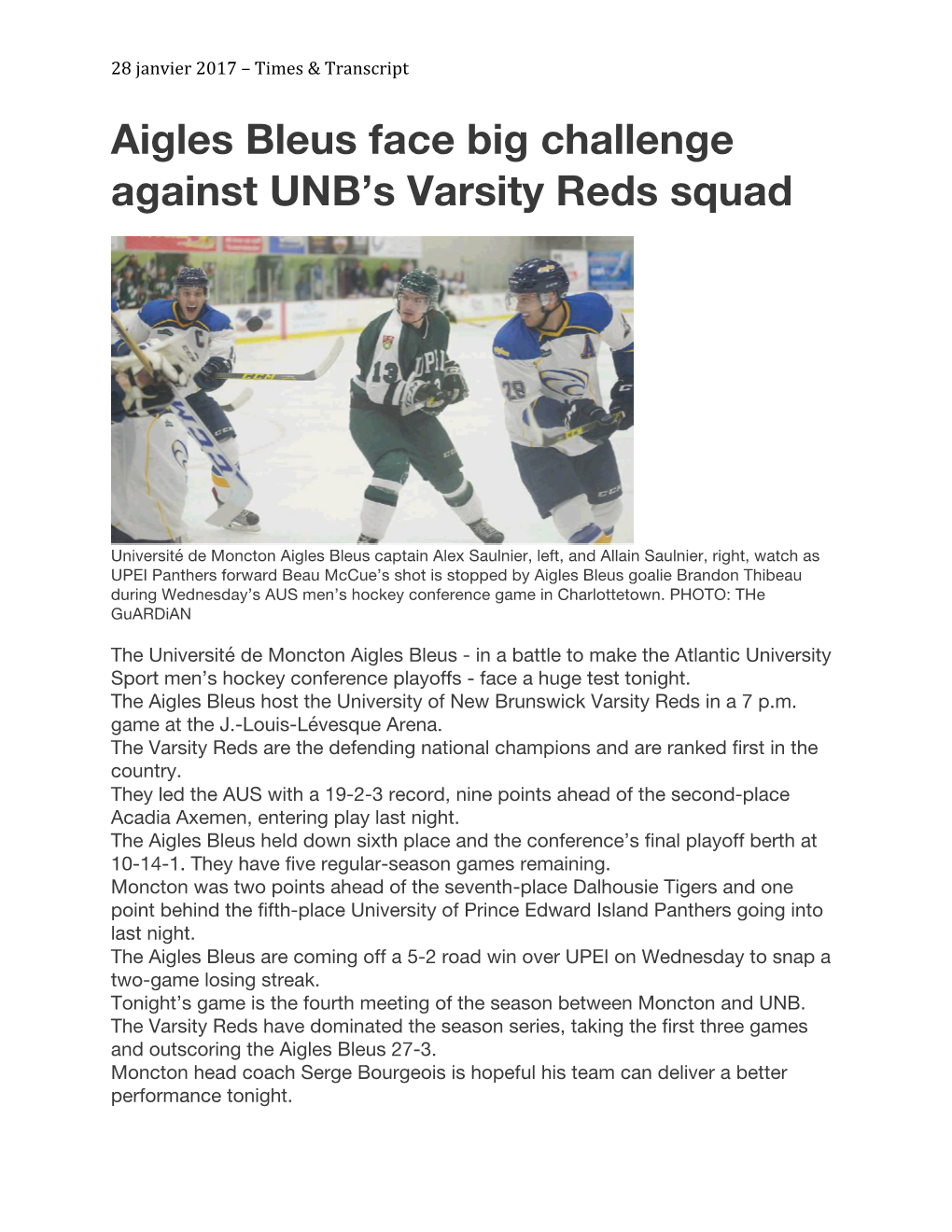 Aigles Bleus Face Big Challenge Against UNB's Varsity Reds Squad