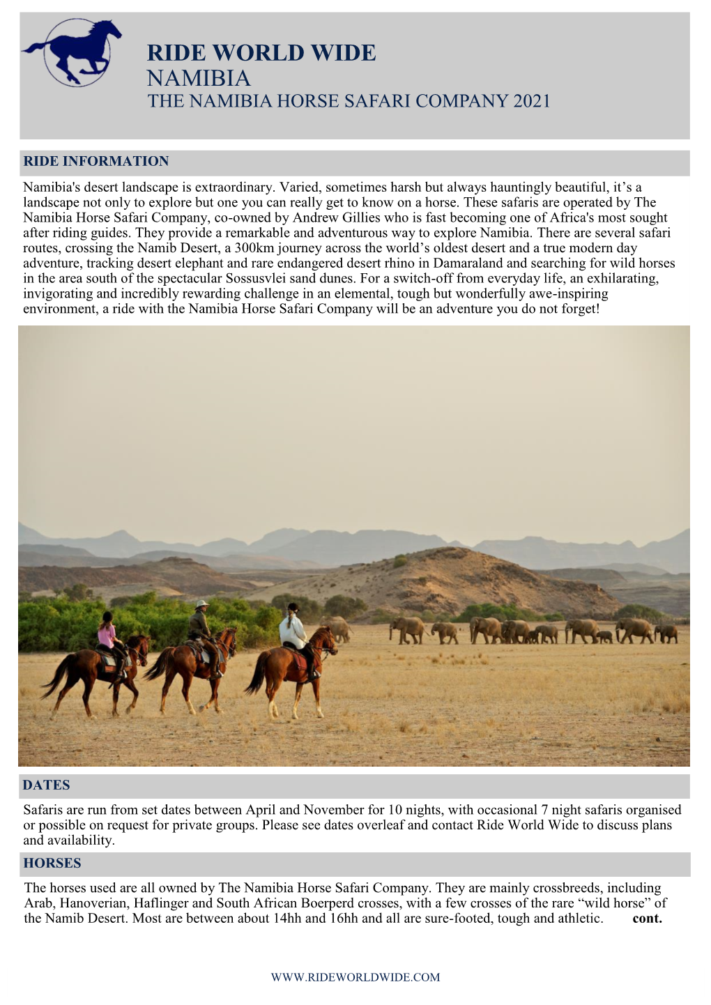 Ride World Wide Namibia the Namibia Horse Safari Company 2021