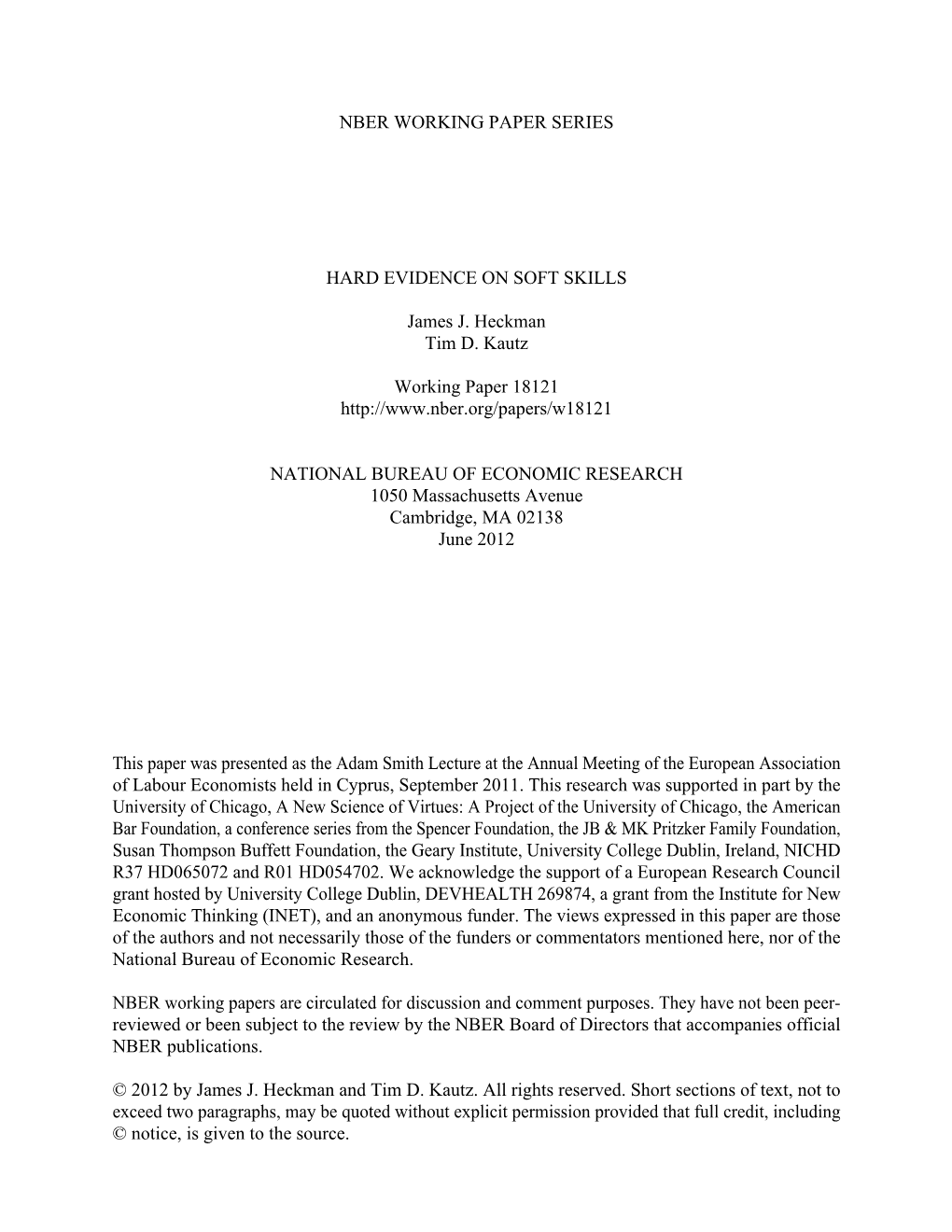 Nber Working Paper Series Hard Evidence on Soft
