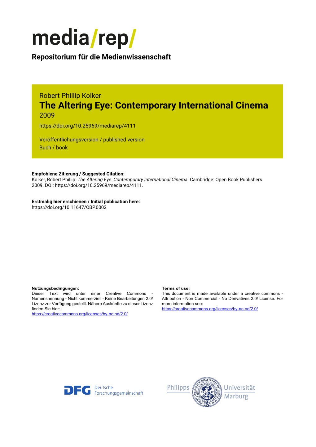 The Altering Eye: Contemporary International Cinema 2009