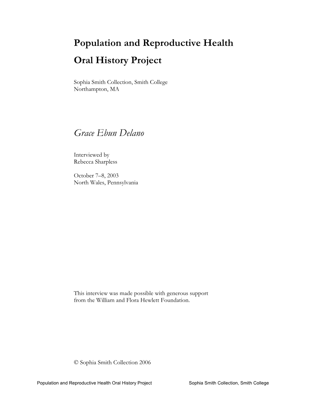 Population and Reproductive Health Oral History Project: Grace Ebun