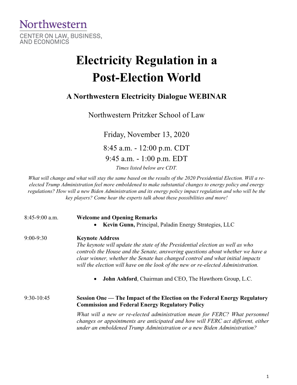 Electricity Regulation in a Post-Election World