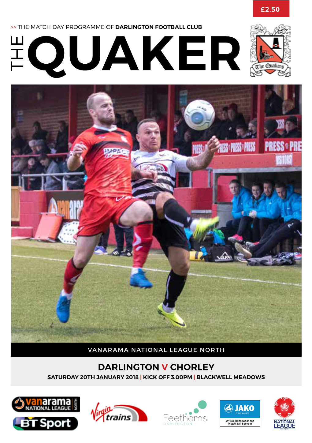 Darlington V Chorley Saturday 20Th January 2018 | Kick Off 3.00Pm | Blackwell Meadows