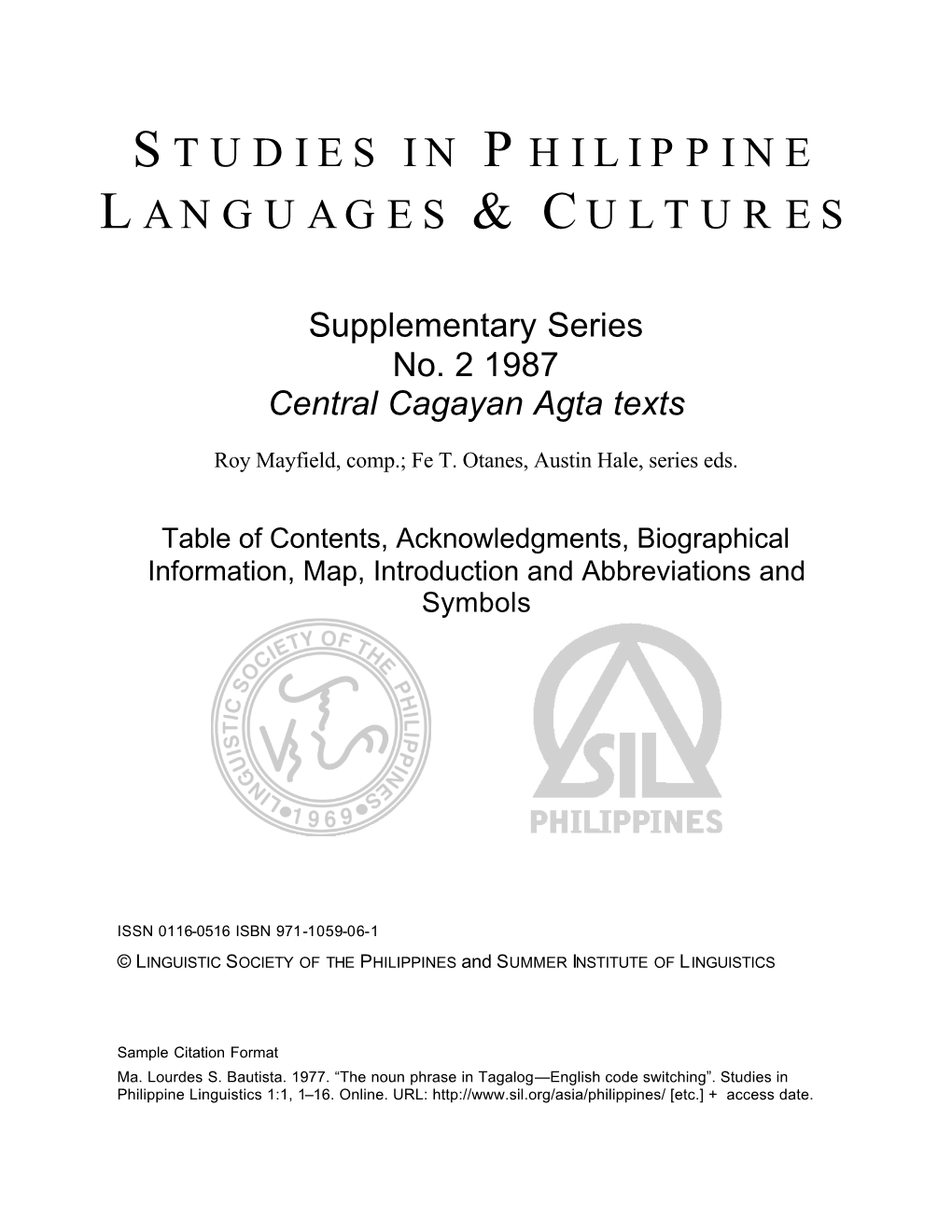 Studies in Philippine Languages & Cultures