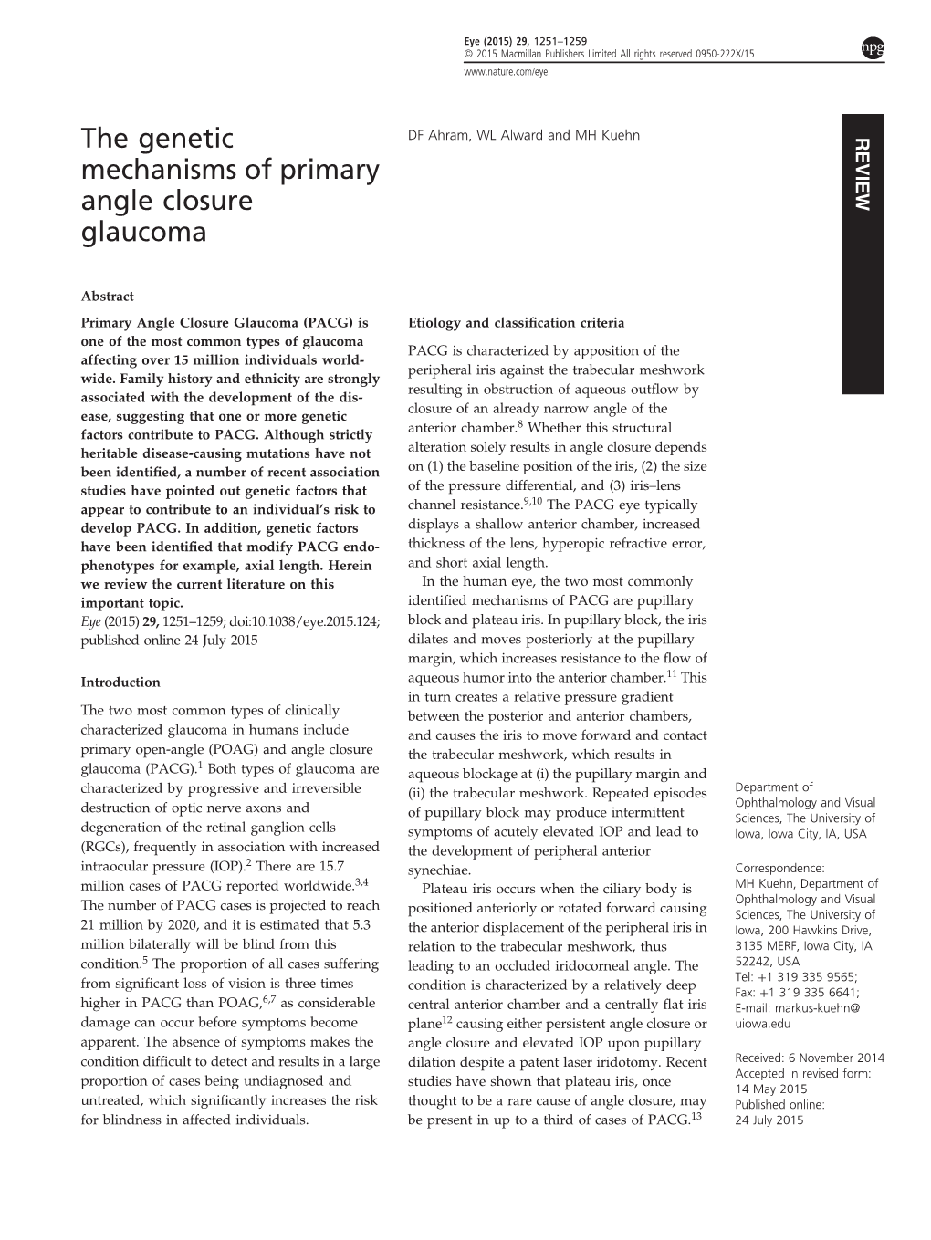 The Genetic Mechanisms of Primary Angle Closure Glaucoma