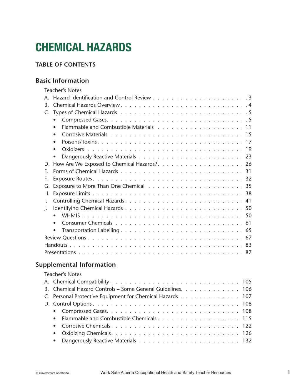 OHS Teacher Resource Binder: Chapter 5 Chemical Hazards