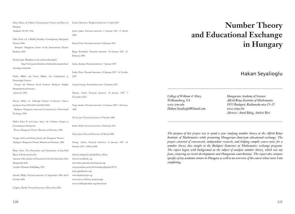 Hakan Seyalioglu: Number Theory and Educational Exchange In