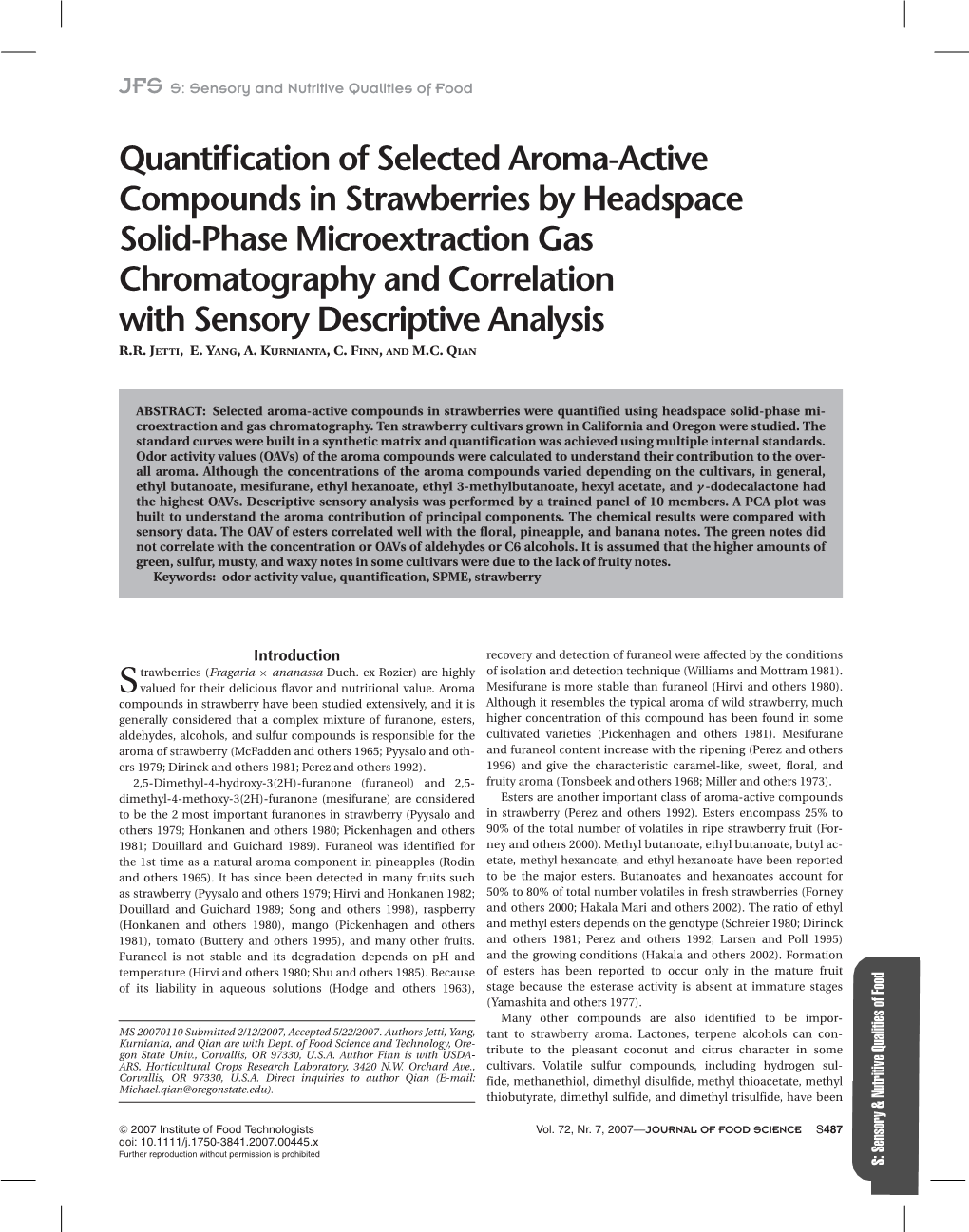 Quantification of Selected Aroma-Active Compounds In