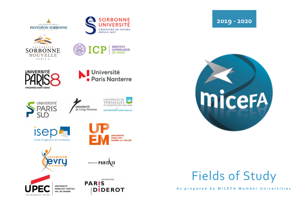 Fields of Study As Proposed by MICEFA Member Universities NOTES