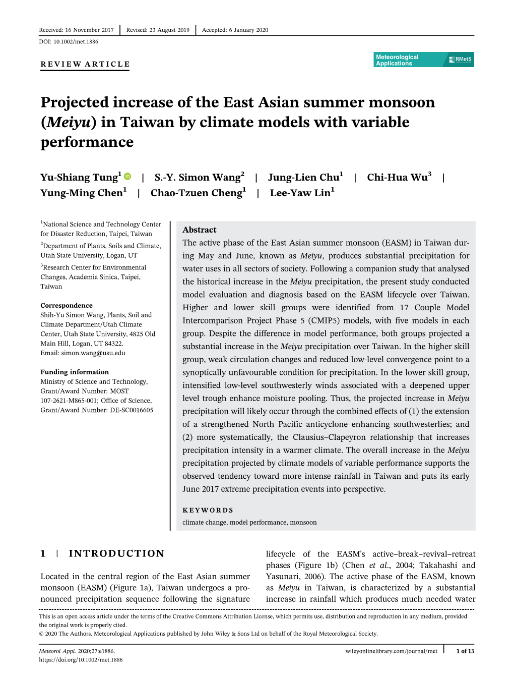 Meiyu) in Taiwan by Climate Models with Variable Performance