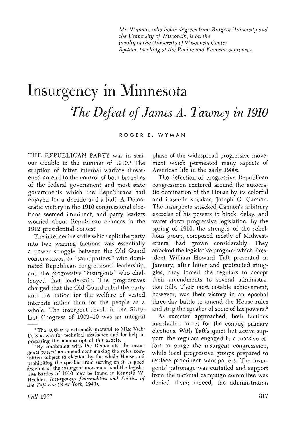 Insurgency in Minnesota the Defeat of James A