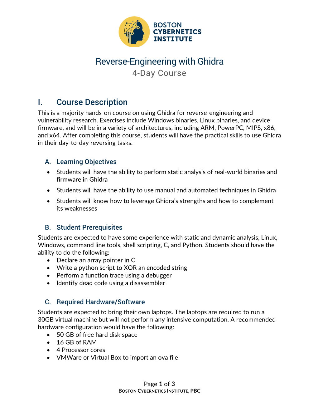 Reverse-Engineering with Ghidra 4-Day Course