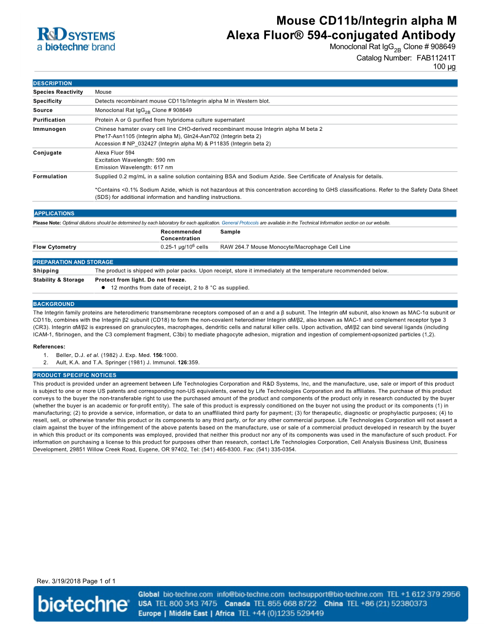 Mouse Cd11b/Integrin Alpha M Alexa Fluor® 594-Conjugated Antibody