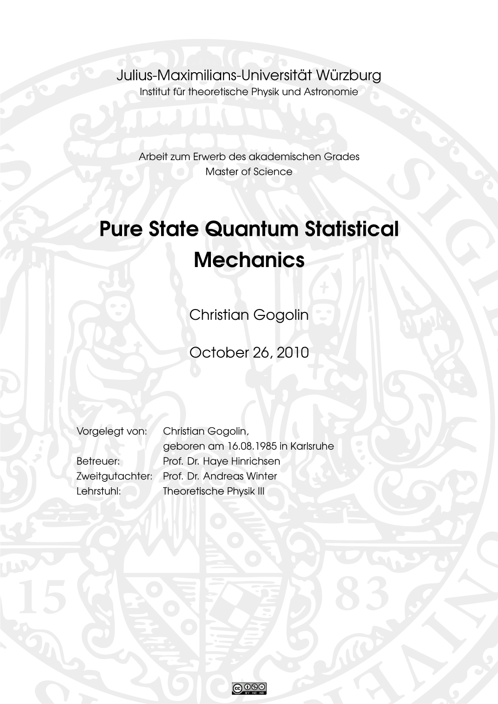 Pure State Quantum Statistical Mechanics