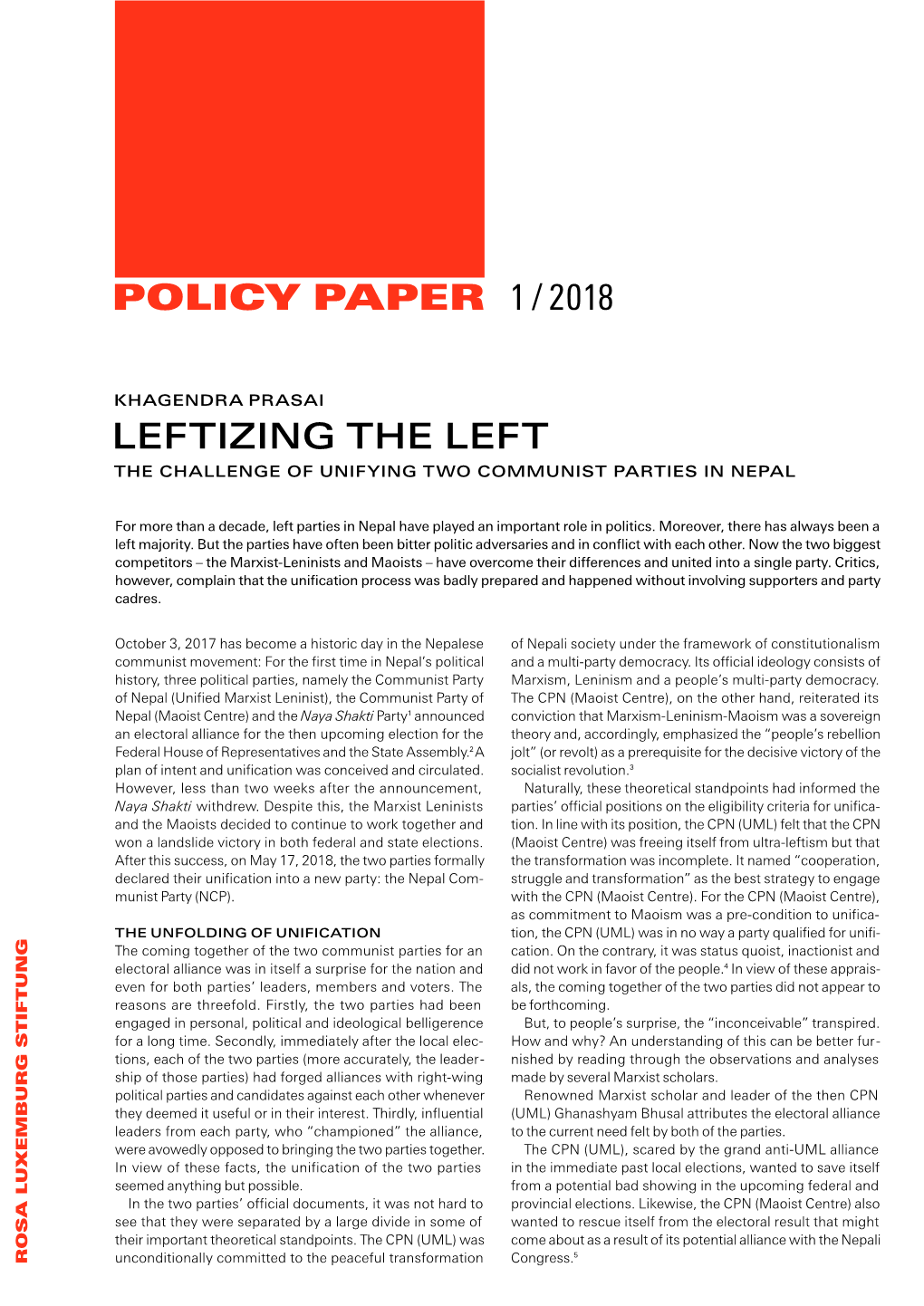 Policy Paper 1 / 2018 Leftizing the Left