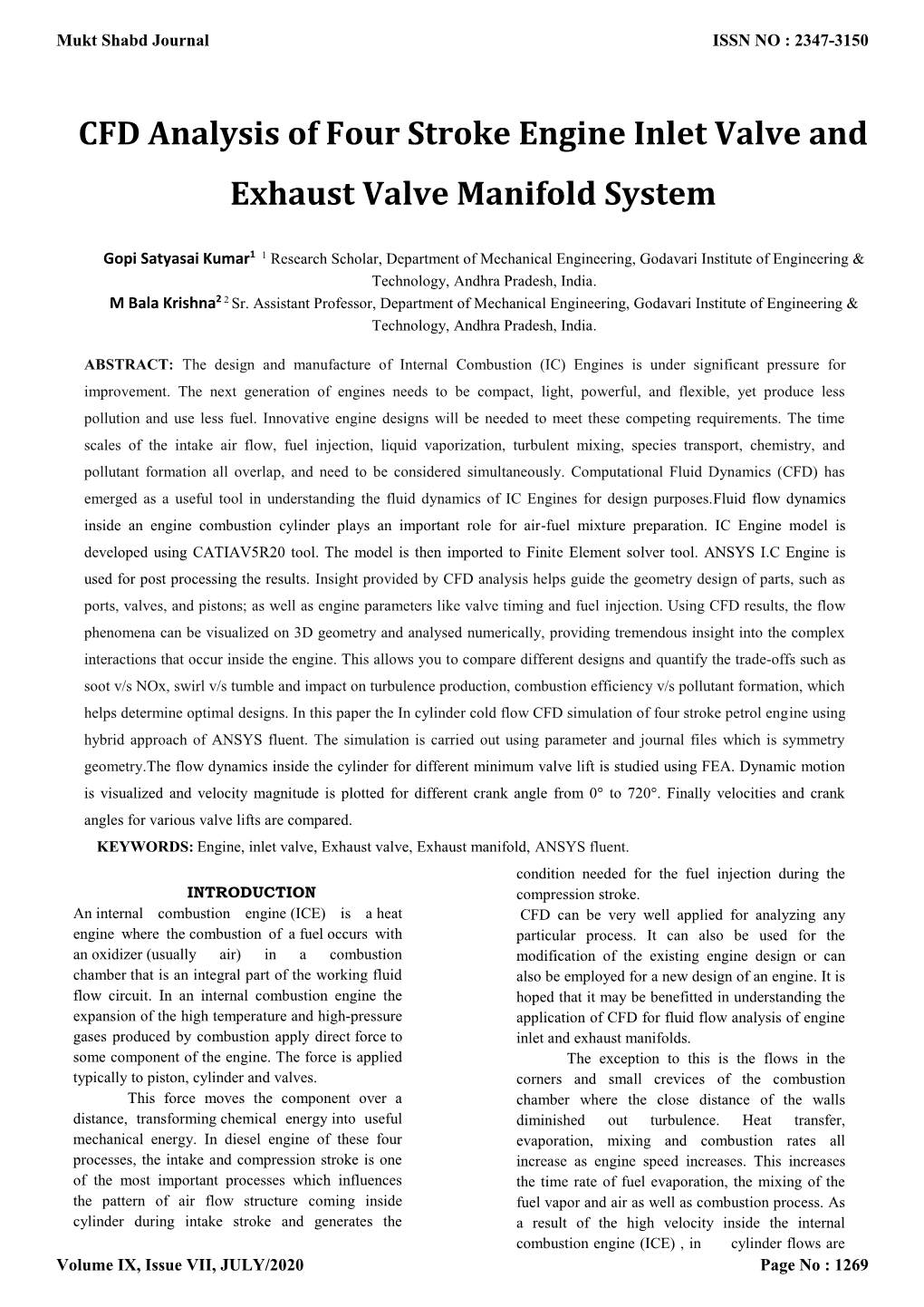 CFD Analysis of Four Stroke Engine Inlet Valve and Exhaust Valve Manifold System