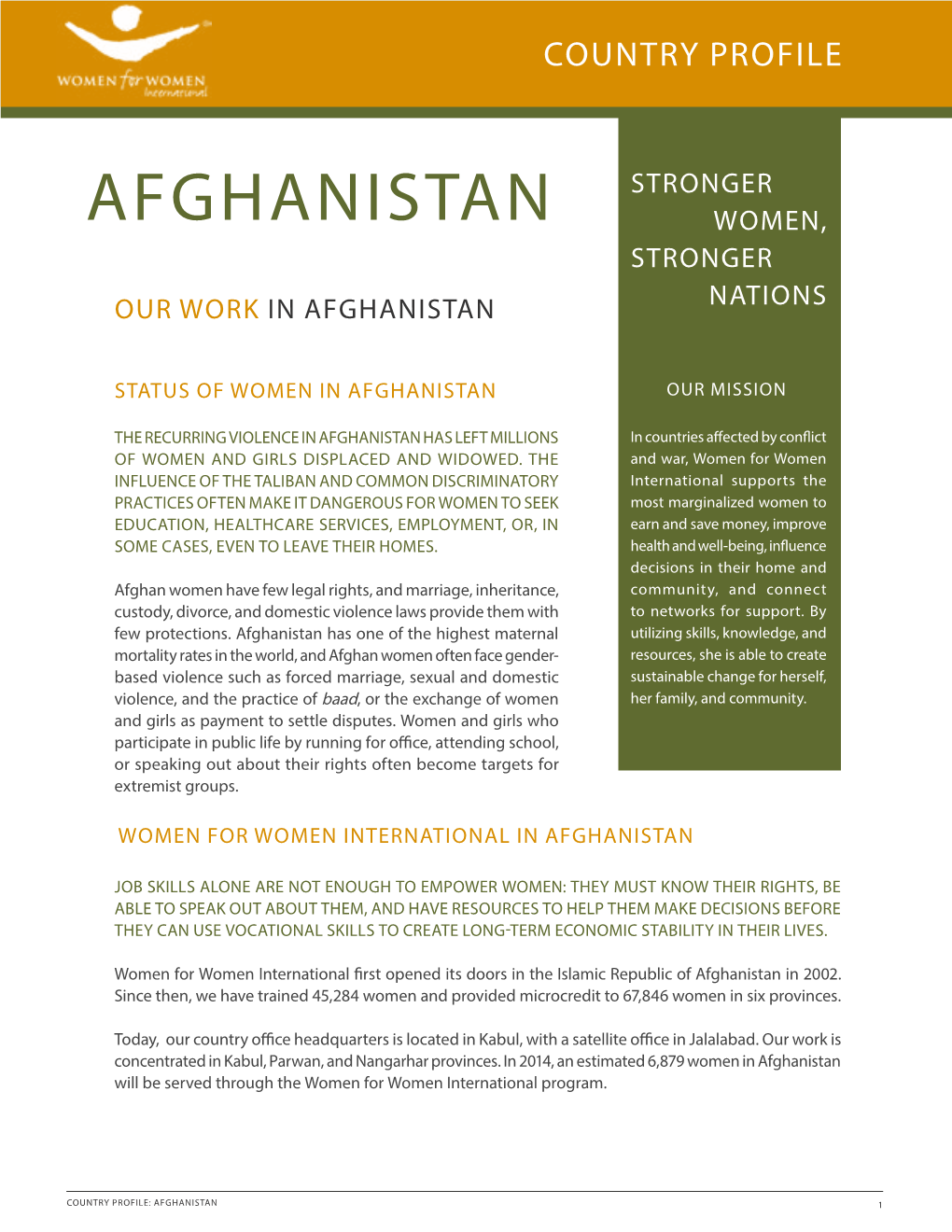 Afghanistan Women, Stronger Our Work in Afghanistan Nations