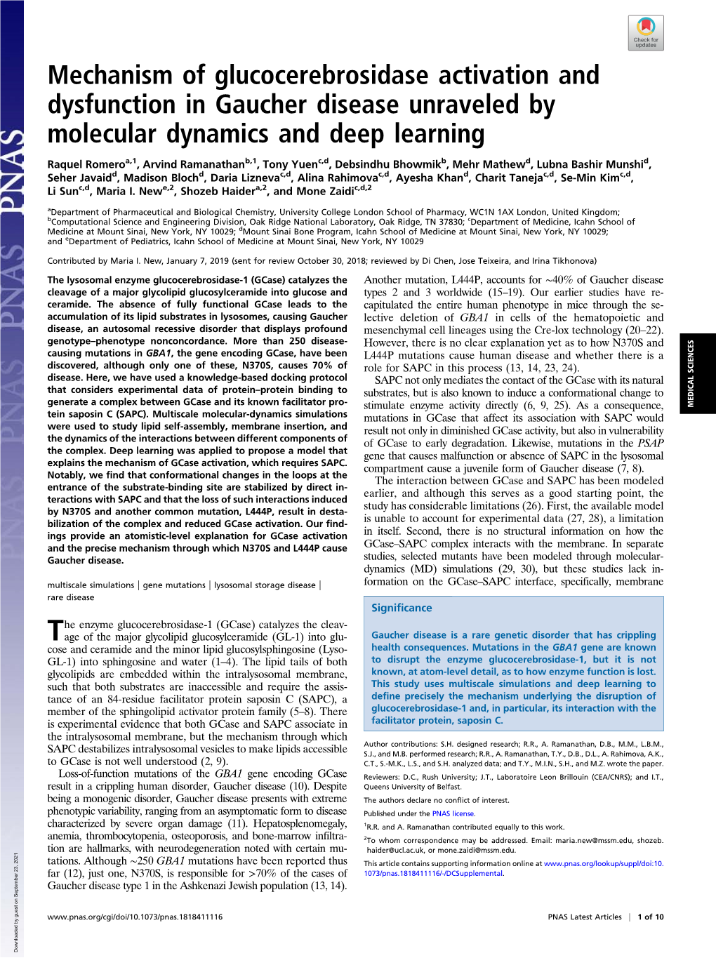 Mechanism of Glucocerebrosidase Activation and Dysfunction in Gaucher Disease Unraveled by Molecular Dynamics and Deep Learning