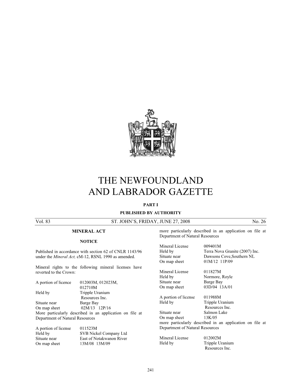 The Newfoundland and Labrador Gazette