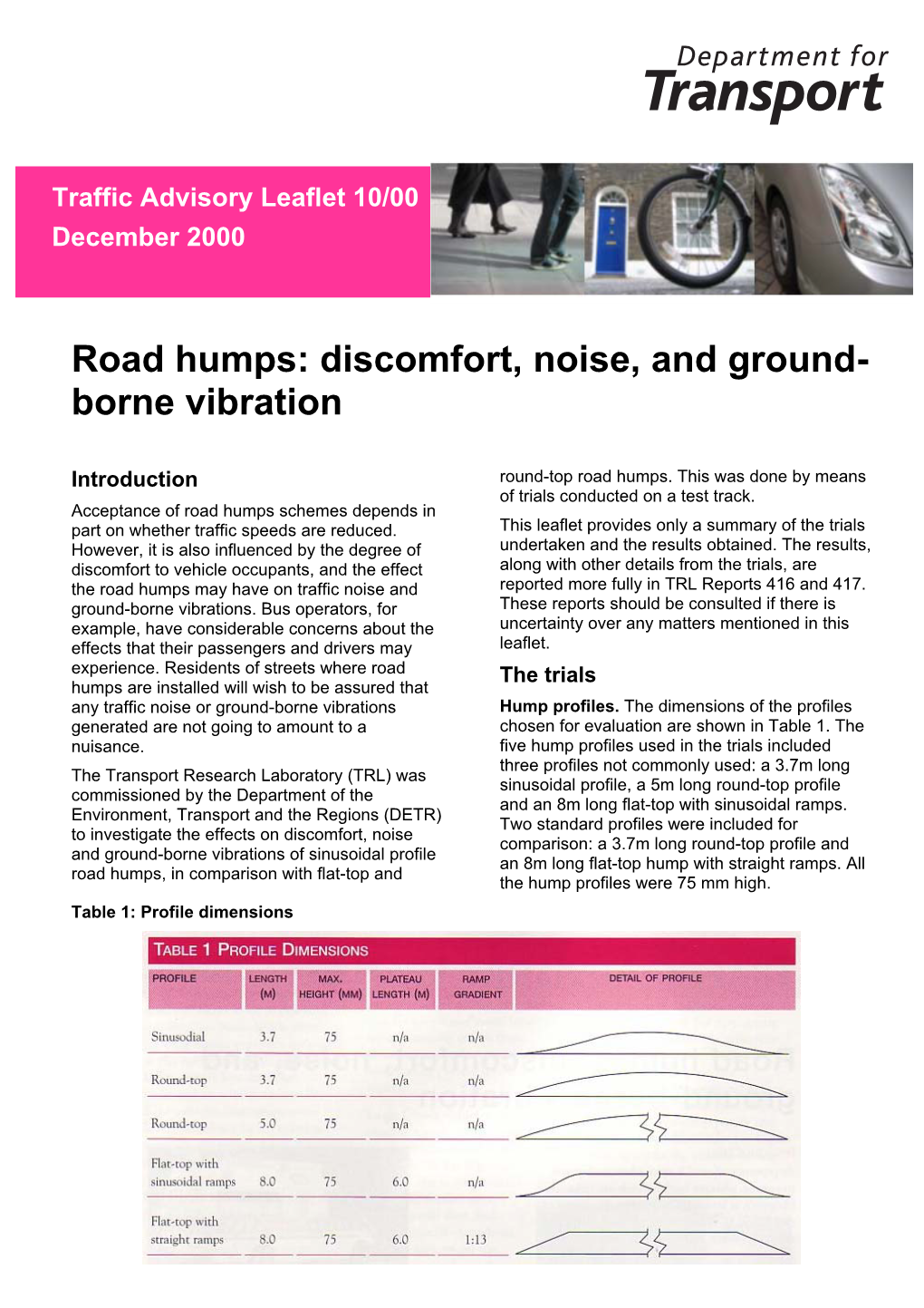 Road Humps: Discomfort, Noise, and Ground- Borne Vibration