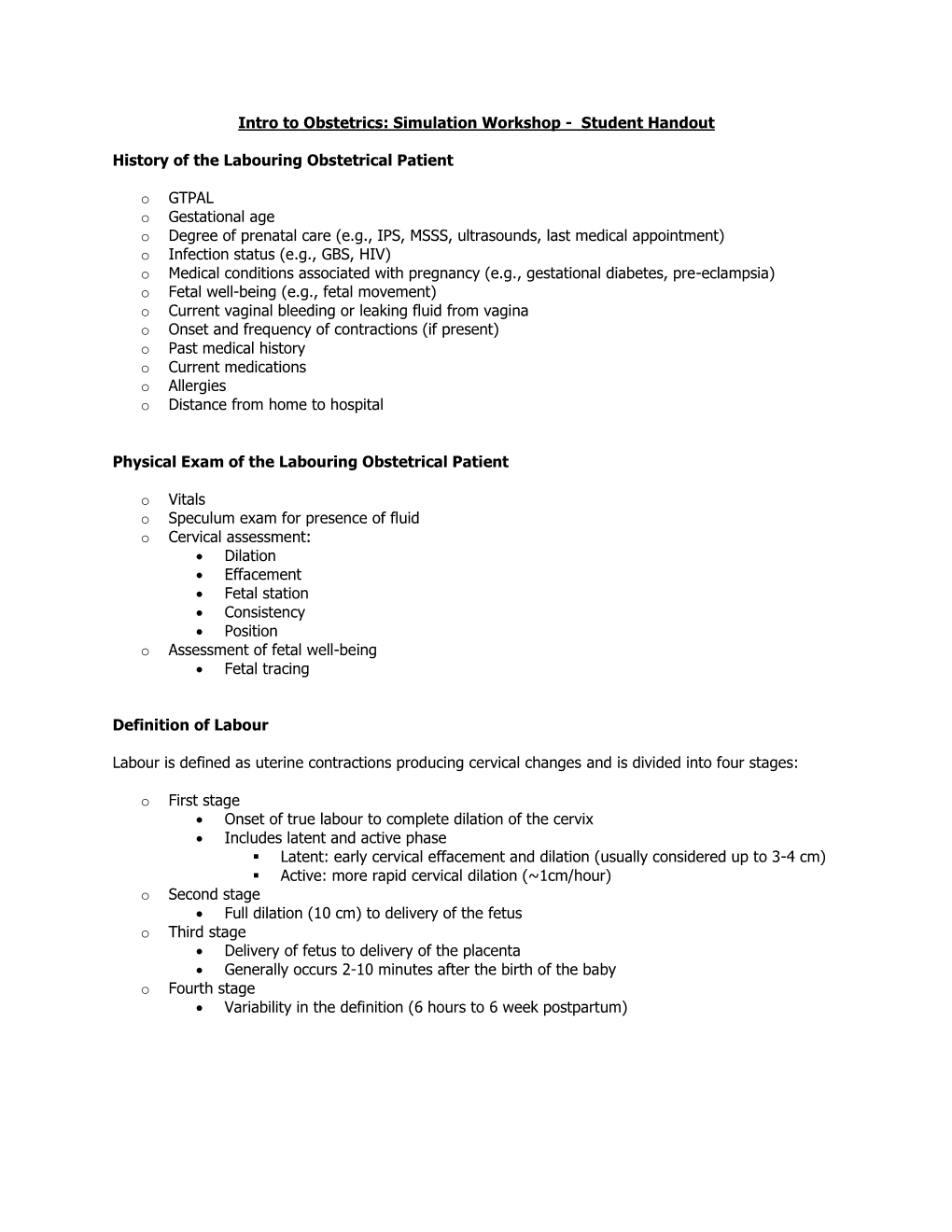 Obstetrics Simulation Workshop