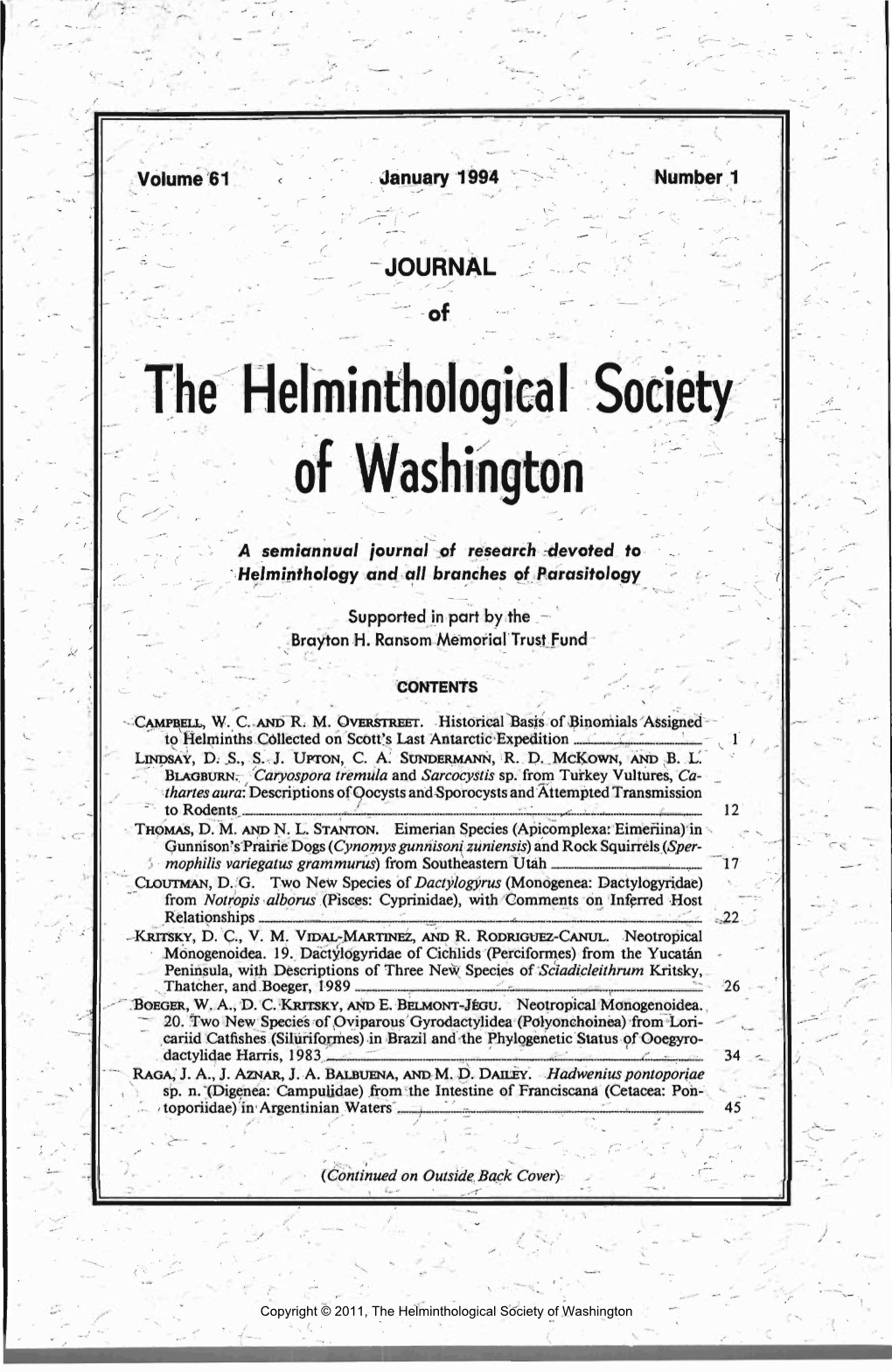 Journal of the Helminthological Society of Washington 61(1) 1994