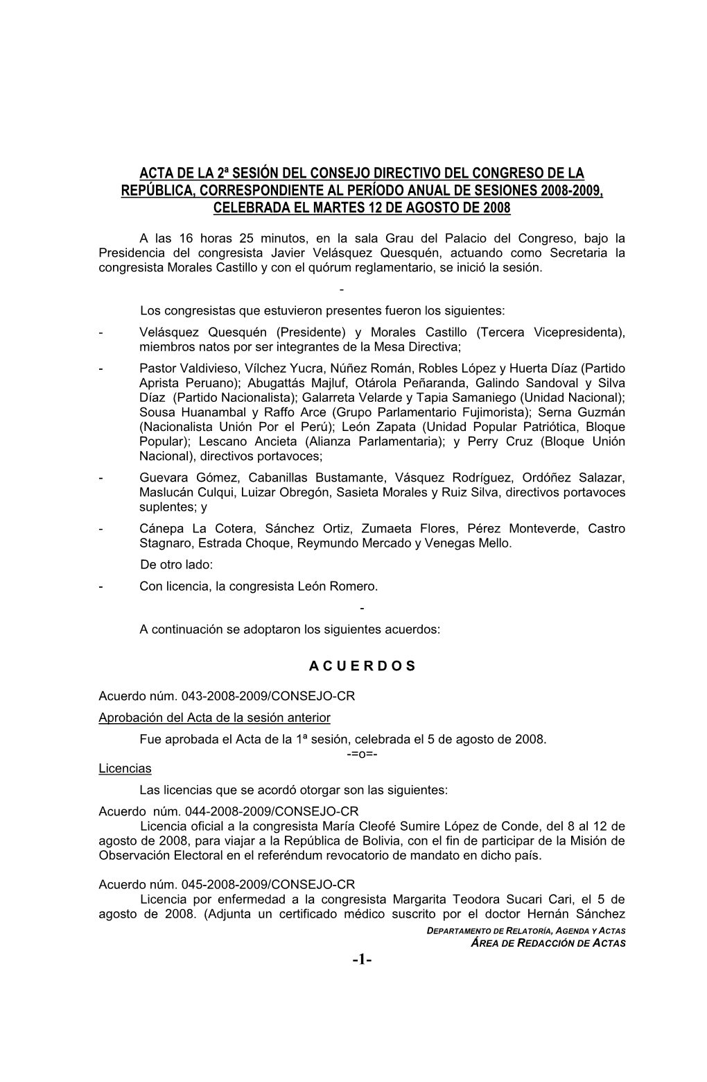 Acta De La 1ª Sesión Del Consejo Directivo Del