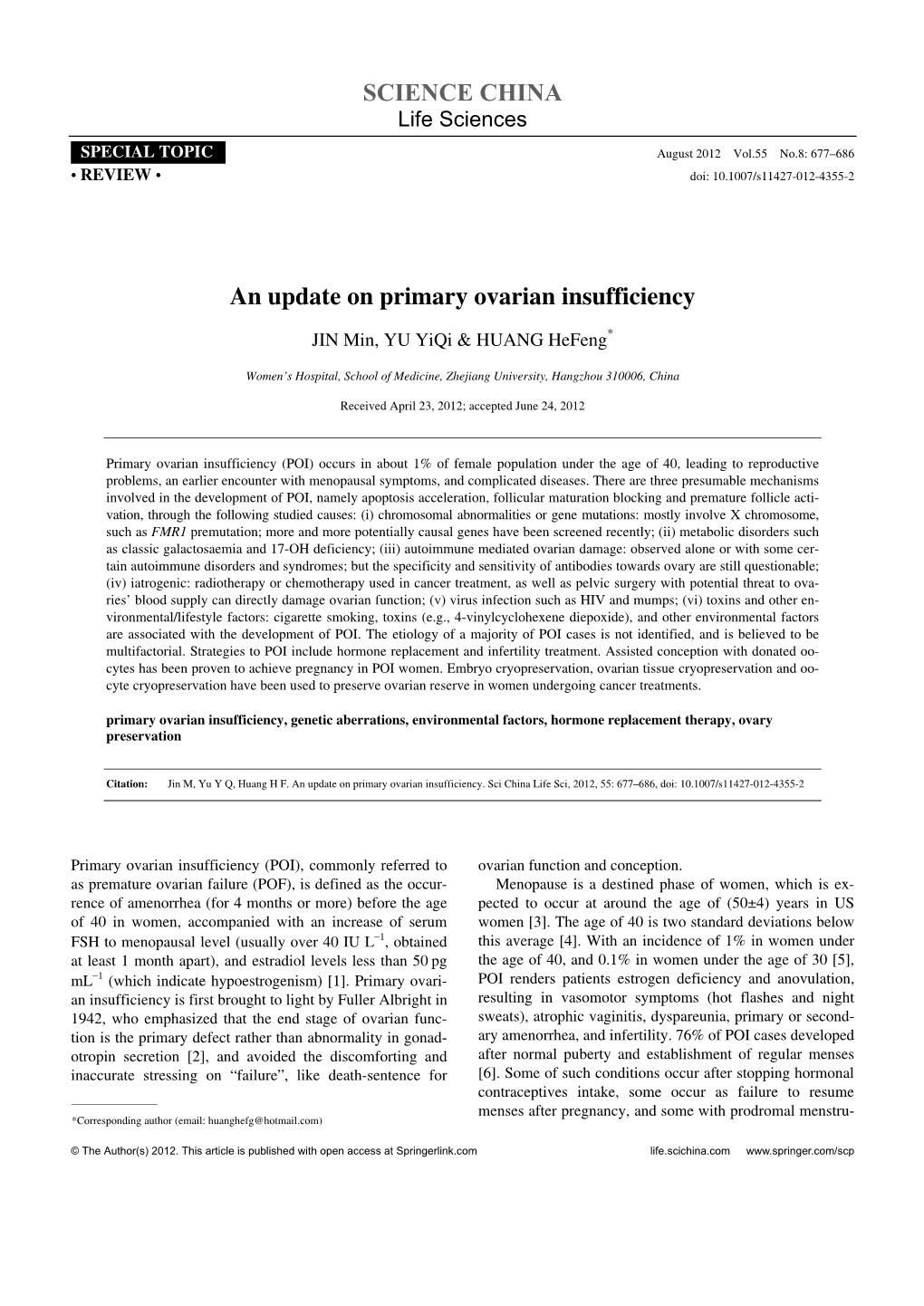 An Update on Primary Ovarian Insufficiency