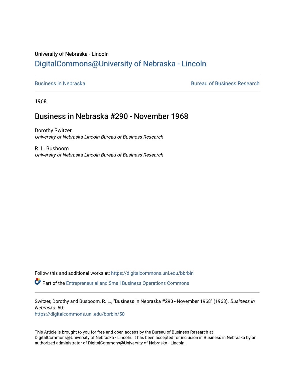 Business in Nebraska #290 - November 1968